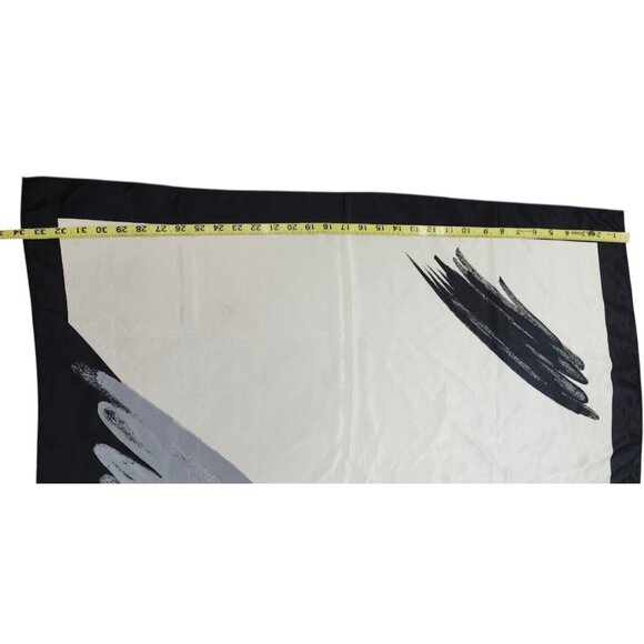 Chang Joh Silk Scarf Square 34x34 Black Gray White Abstract Brushstroke Design - Picture 5 of 10